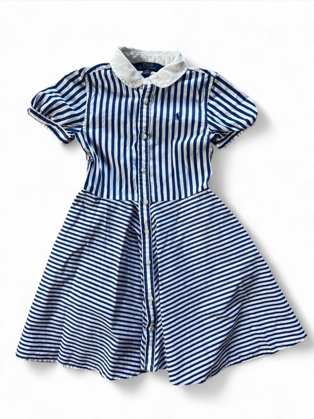 Polo Ralph Lauren Girls Size 6X Blue White Striped Cotton Collar Shirt Dress